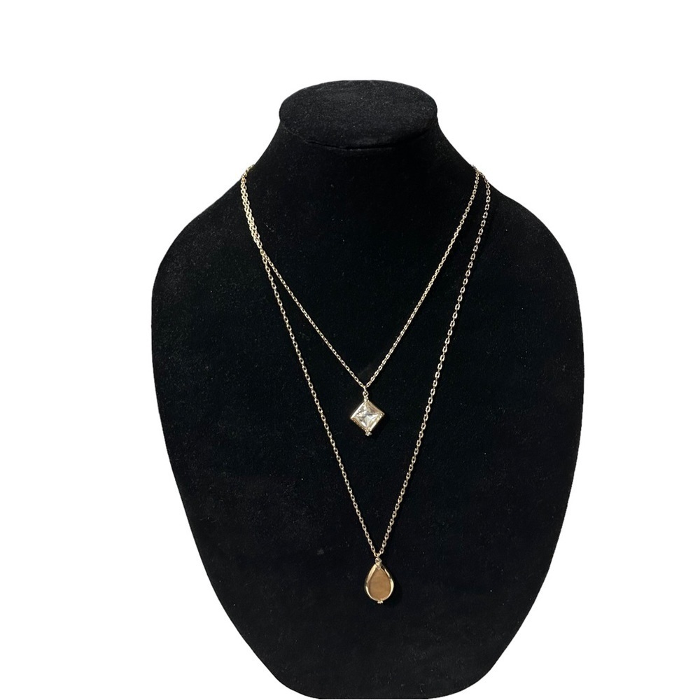 Anne Klein 2 Pendant Necklace Diamond Shape Rhinestone Tear Drop Citrine 17” NWT